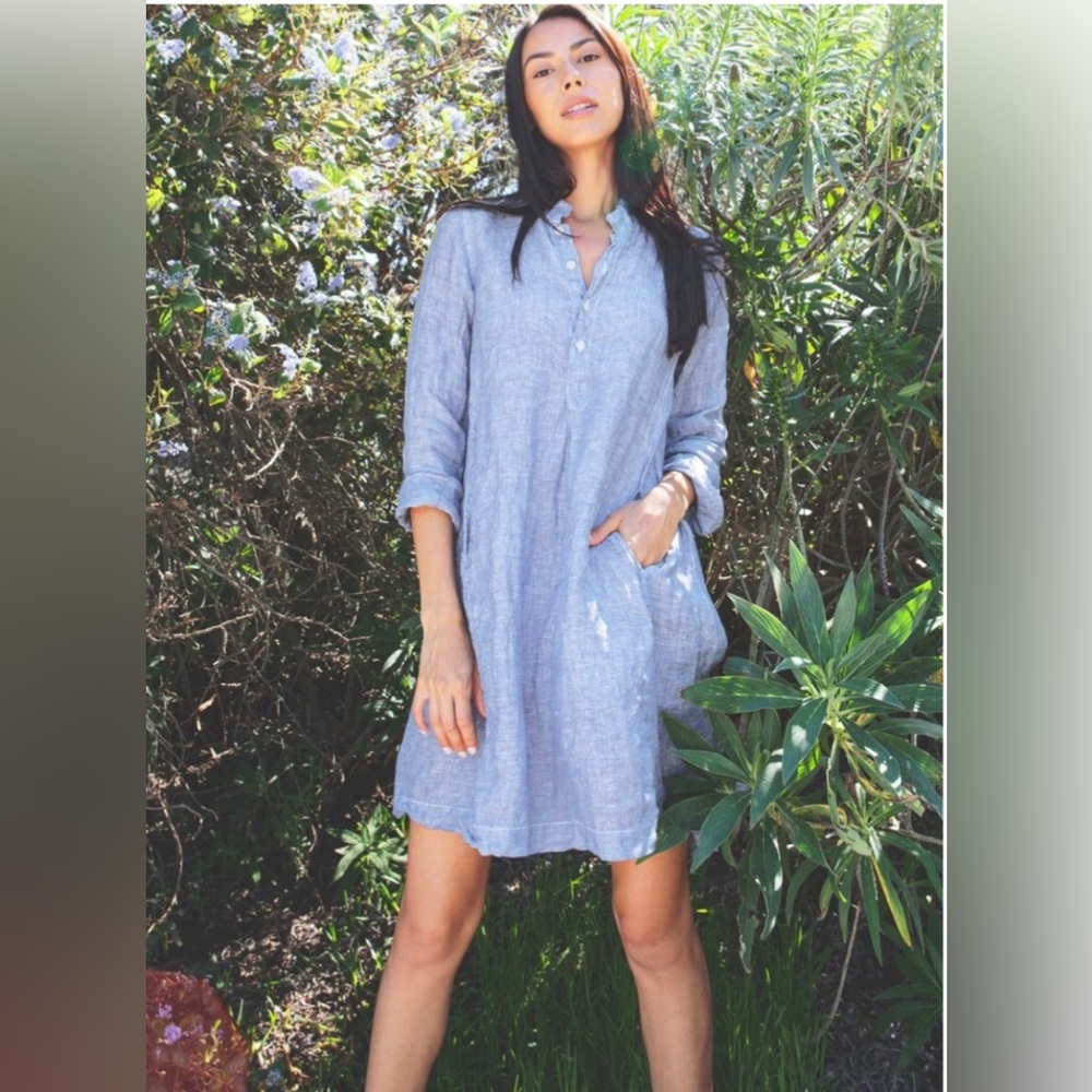 CP Shades chambray linen henley tunic dress w/pockets. Size S. EUC